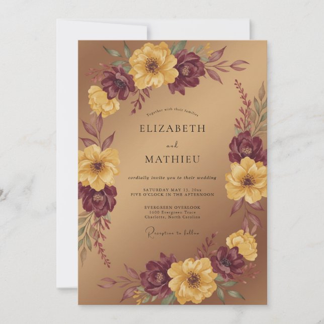 Invitación Boda Otoñal Radiante de Bronce (Anverso)