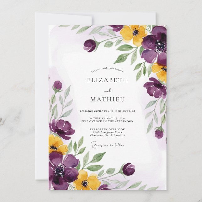 Invitación Boda Otoñal Radiante de Ciruela (Anverso)