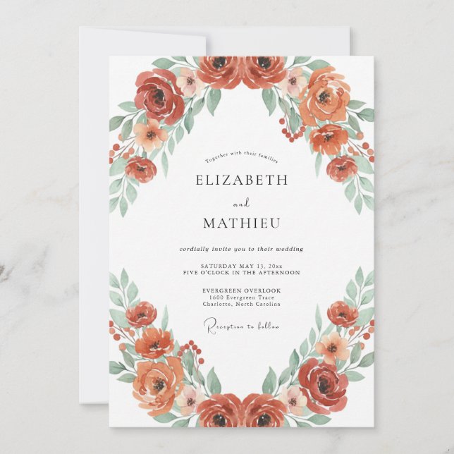 Invitación Boda Otoñal Radiante de Color Óxido (Anverso)