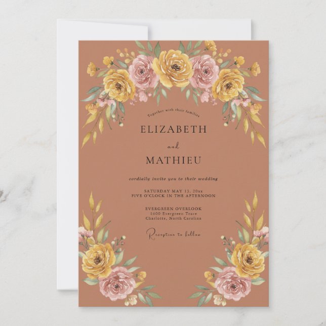Invitación Boda Otoñal Radiante de Terracota (Anverso)