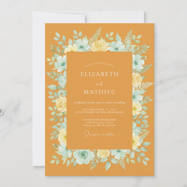 Invitación Boda Otoñal Radiante en Ocre (Anverso)