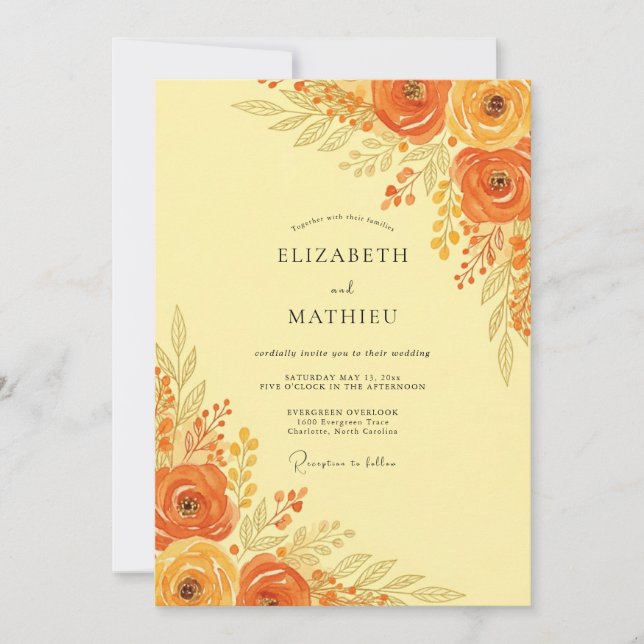 Invitación Boda Otoñal Radiante Naranja (Anverso)