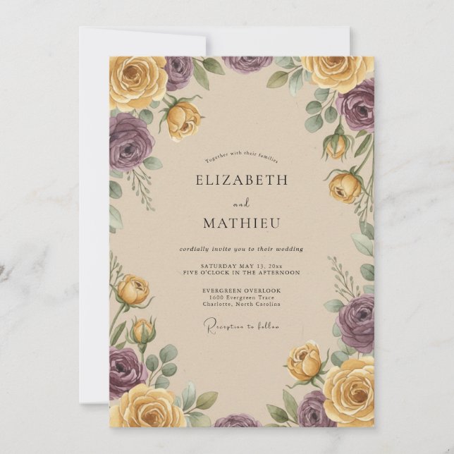 Invitación Boda Otoñal Refinada Ciruela (Anverso)