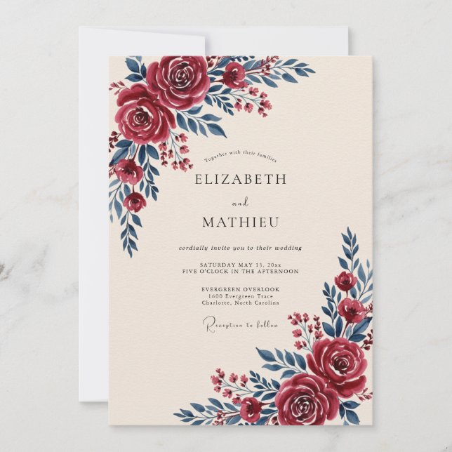 Invitación Boda Otoñal Refinada de Borgoña (Anverso)