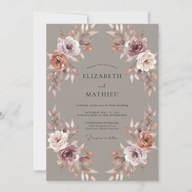 Invitación Boda Otoñal Refinada Malva (Anverso)