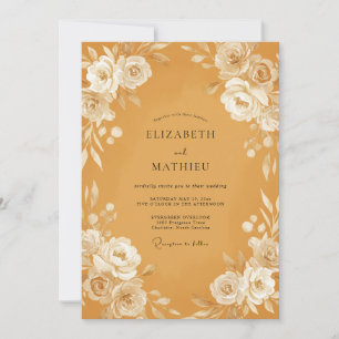 Invitación Boda Otoñal Refinada Miel Dorada