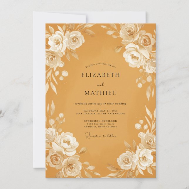 Invitación Boda Otoñal Refinada Miel Dorada (Anverso)