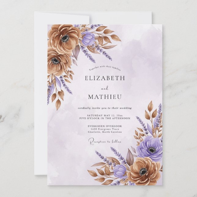 Invitación Boda Otoñal Refined Lavanda Bronce (Anverso)