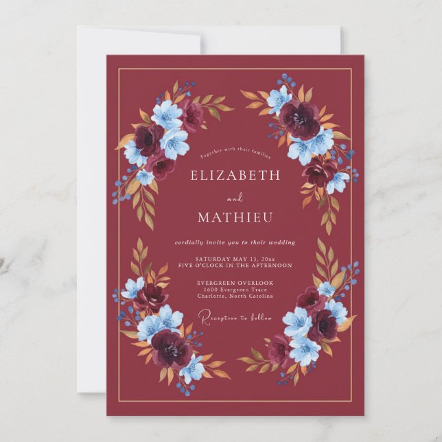 Invitación Boda Otoñal Regia Granate (Anverso)