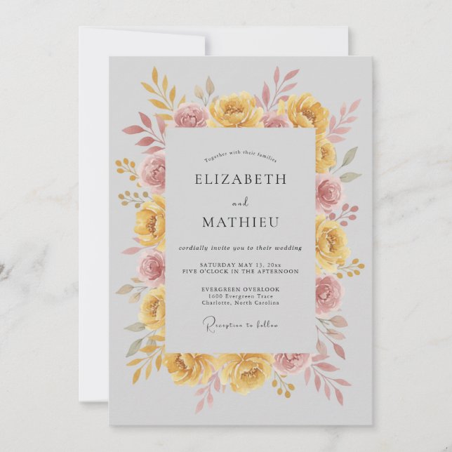 Invitación Boda Otoñal Resplandeciente de Amarillo Mostaza (Anverso)