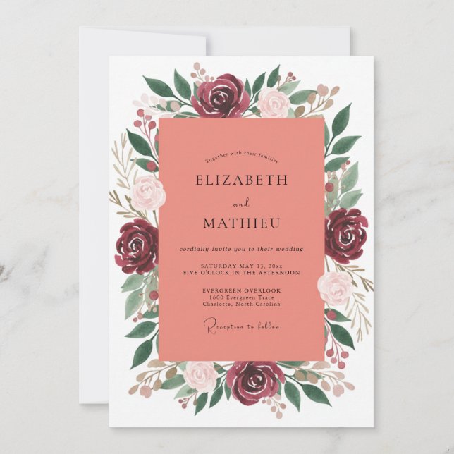 Invitación Boda Otoñal Resplandeciente de Borgoña (Anverso)