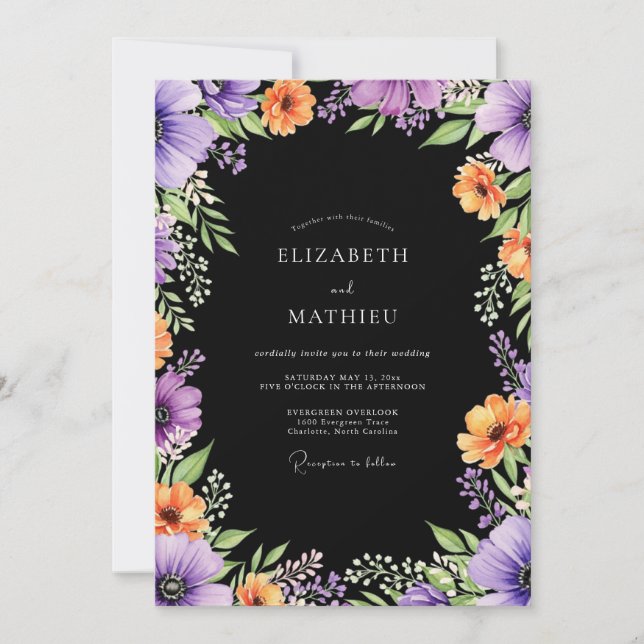 Invitación Boda Otoñal Resplandeciente Negra (Anverso)