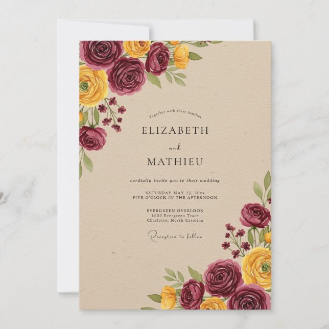 Invitación Boda Otoñal Rica en Borgoña (Anverso)