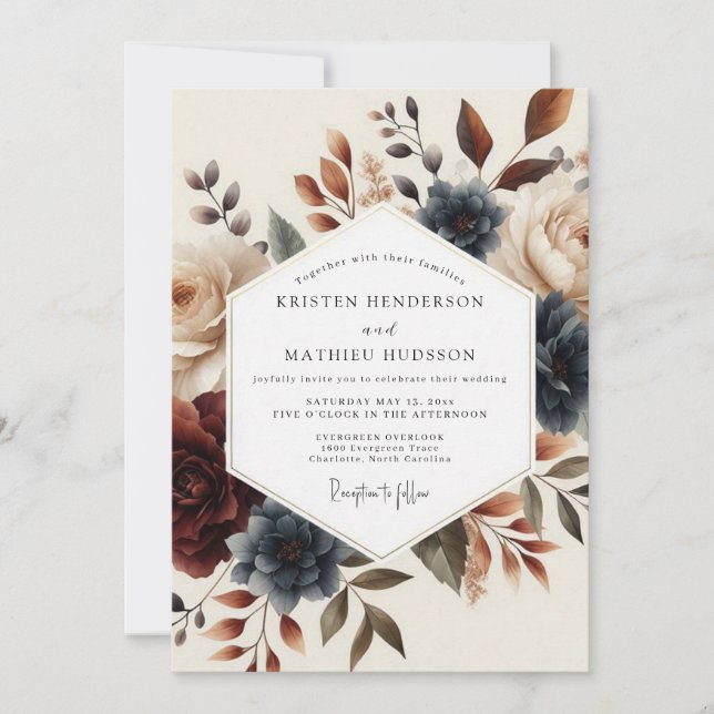 Invitación Boda Otoñal Russet Pizarra (Anverso)