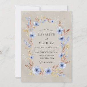 Invitación Boda Otoñal Rústica Azul Pizarra