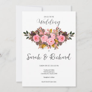 Invitación Boda Otoñal Rústica con Rosas Rosadas