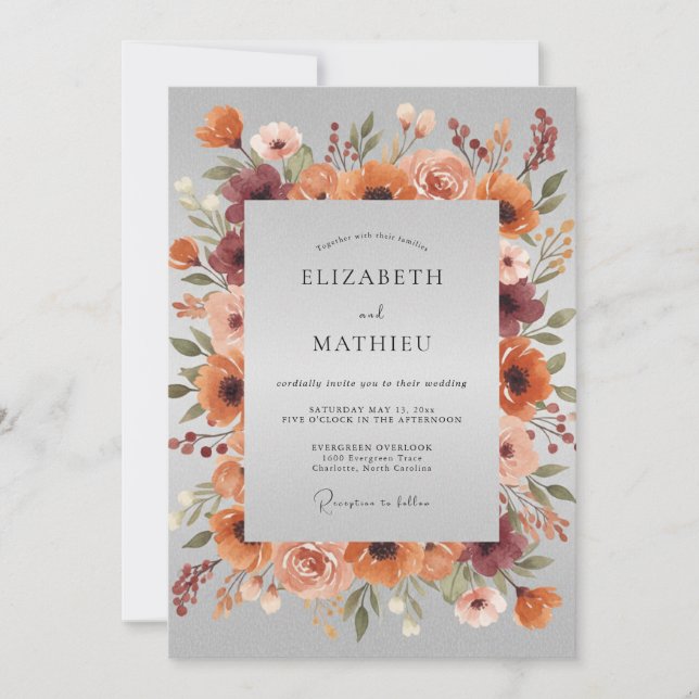 Invitación Boda Otoñal Rústica de Naranja Quemada (Anverso)