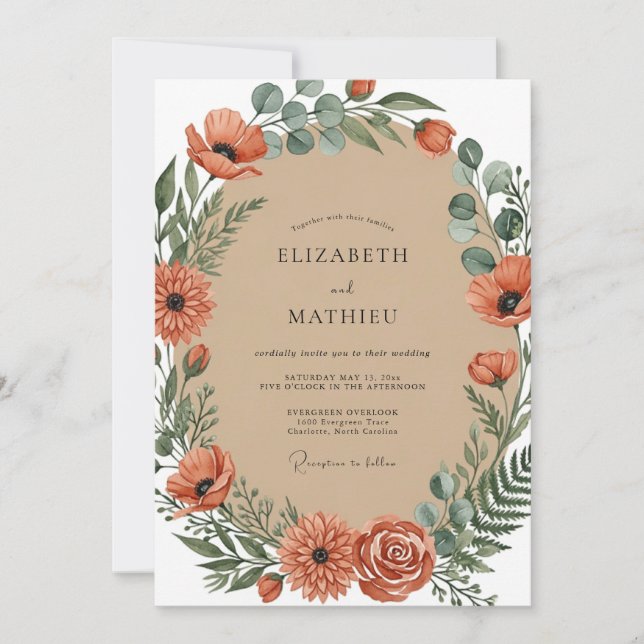 Invitación Boda Otoñal Rústica de Naranja Quemada (Anverso)