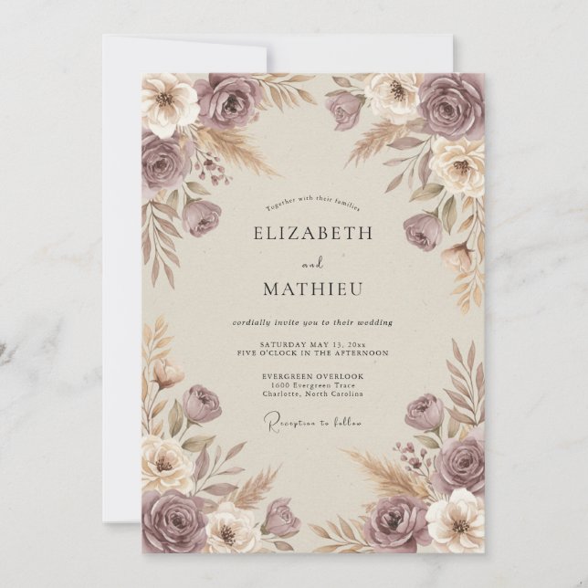 Invitación Boda Otoñal Rústica Malva (Anverso)