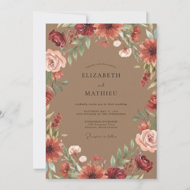 Invitación Boda Otoñal Rústica Mocha (Anverso)