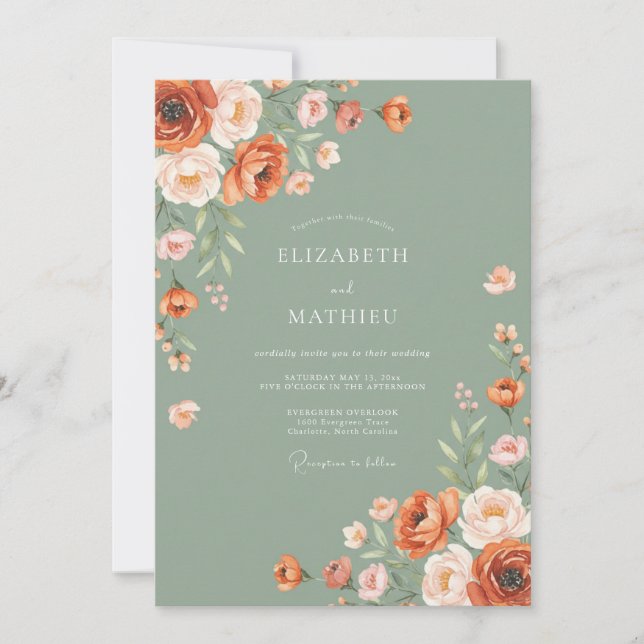 Invitación Boda Otoñal Rústica Verde Oliva (Anverso)