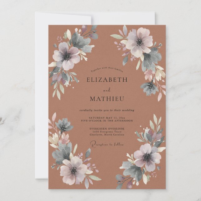 Invitación Boda Otoñal Serena en Naranja Quemada (Anverso)