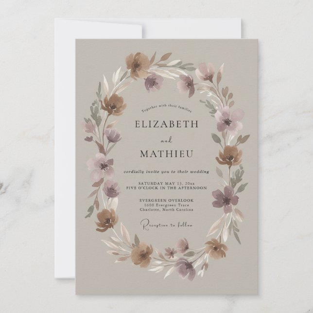 Invitación Boda Otoñal Serena Malva (Anverso)
