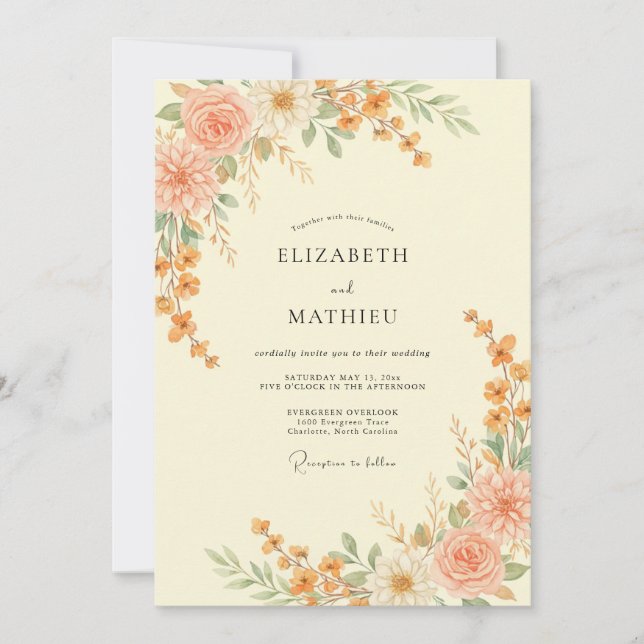 Invitación Boda Otoñal Silenciada de Melocotón (Anverso)
