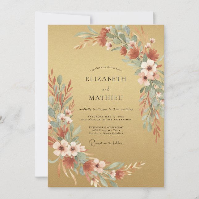 Invitación Boda Otoñal Silenciada Dorada (Anverso)