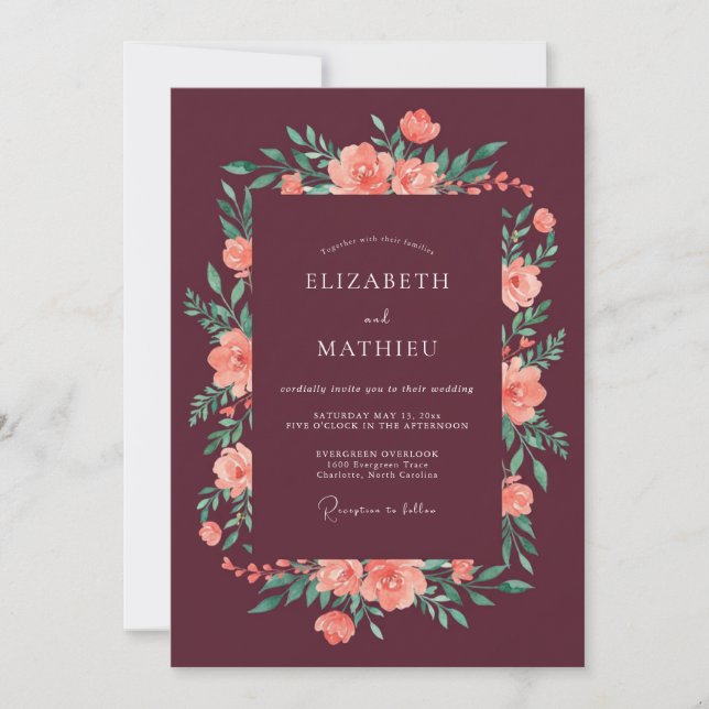 Invitación Boda Otoñal Sofisticada de Borgoña (Anverso)