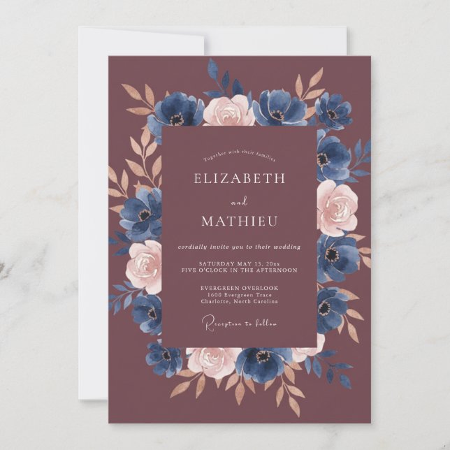 Invitación Boda Otoñal Sofisticada de Ciruela (Anverso)