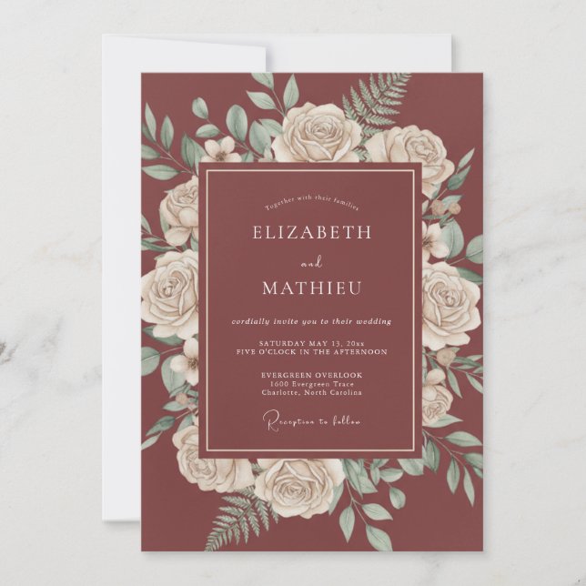 Invitación Boda Otoñal Sofisticada Granate (Anverso)