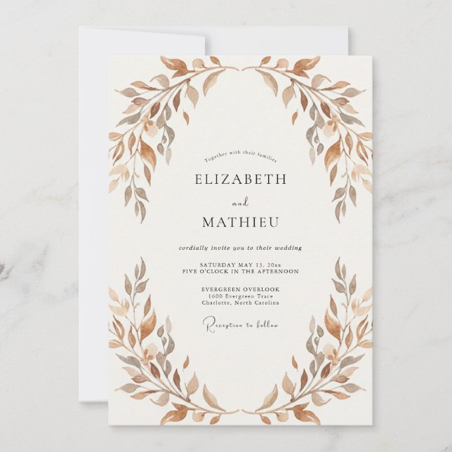 Invitación Boda Otoñal Suave de Terracota (Anverso)
