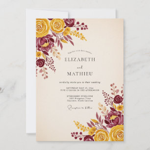 Invitación Boda Otoñal Suntuosa de Borgoña