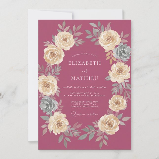 Invitación Boda Otoñal Suntuosa de Color Malva (Anverso)