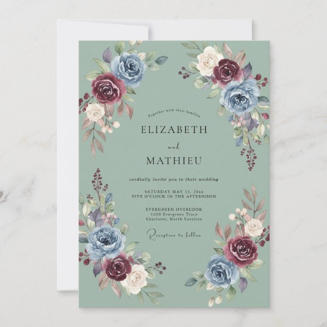 Invitación Boda Otoñal Suntuosa Verde Salvia (Anverso)
