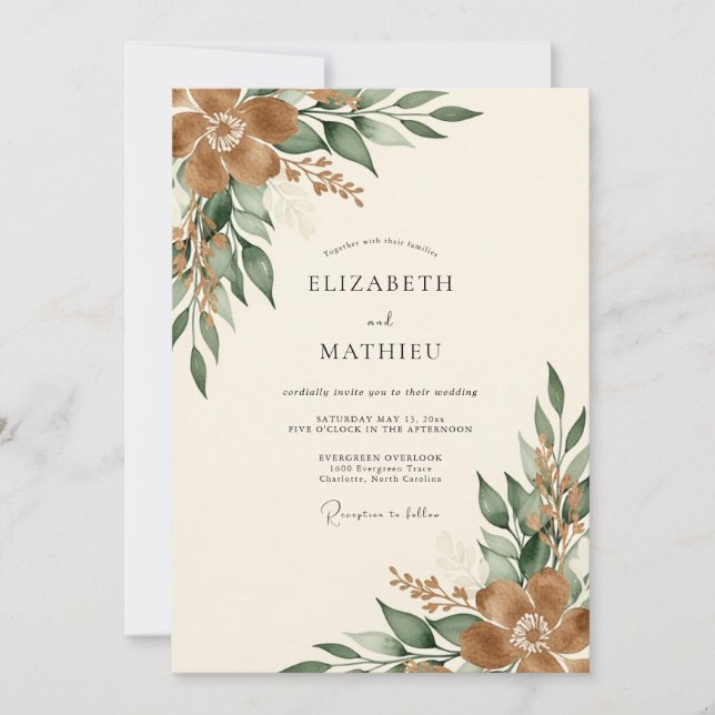 Invitación Boda Otoñal Tan Muted (Anverso)