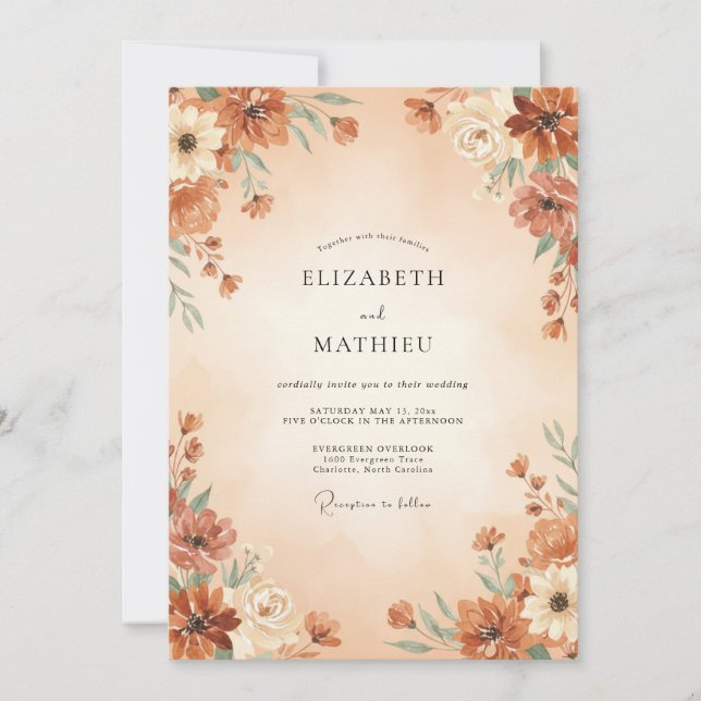 Invitación Boda Otoñal Terracota Pintada (Anverso)