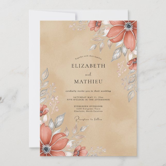 Invitación Boda Otoñal Terracota Suave (Anverso)