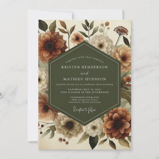 Invitación Boda Otoñal Terracota Terroso (Anverso)