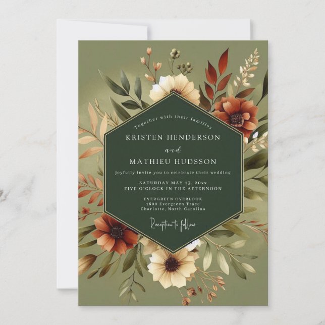Invitación Boda Otoñal Terrosa con Oliva (Anverso)