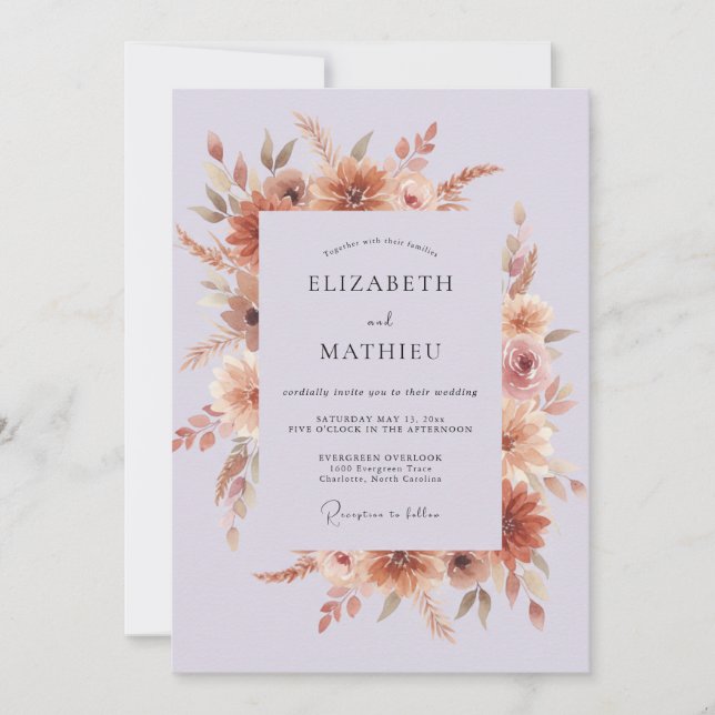 Invitación Boda Otoñal Terrosa de Lavanda (Anverso)