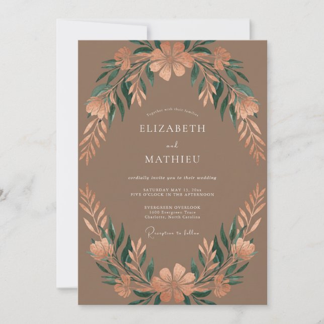 Invitación Boda Otoñal Terrosa de Mocha (Anverso)