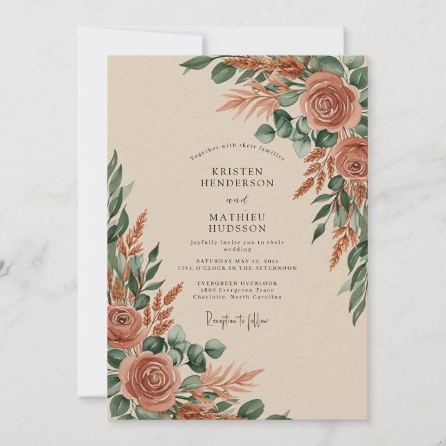 Invitación Boda Otoñal Terrosa de Óxido (Anverso)
