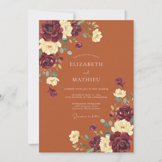 Invitación Boda Otoñal Terrosa de Óxido (Anverso)