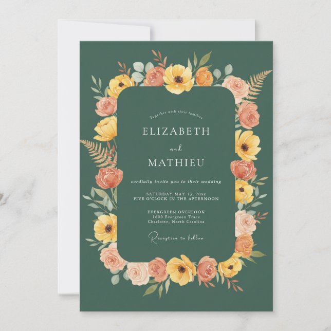 Invitación Boda Otoñal Terrosa de Verde Cazador (Anverso)