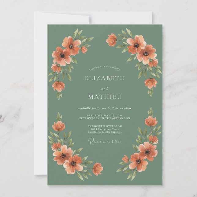 Invitación Boda Otoñal Terrosa de Verde Salvia (Anverso)