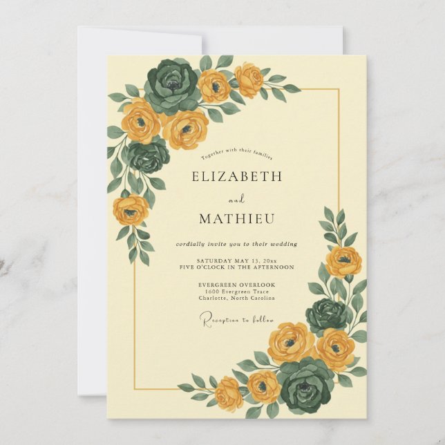Invitación Boda Otoñal Terrosa Mostaza (Anverso)