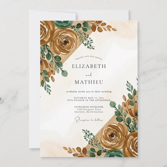 Invitación Boda Otoñal Terrosa Ocre (Anverso)