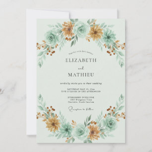 Invitación Boda Otoñal Terrosa Verde Menta